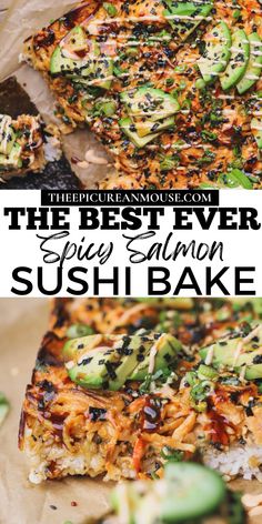 This salmon sushi bake has all the flavors of sushi baked into one pan.  Layers of sushi rice, seaweed, and a delicious creamy salmon mixture broiled to perfection and served with sheets of nori, ripe avocado and spicy mayo. Sushi Bake Bowl, Sweet Egg Sushi, Healthy Summer Dinner Recipes Gluten Free, Healthy Salmon Sushi Bake, Salmon Recipes With Avocado, Shrimp And Salmon Recipes Dinners, Salmon Dinner Recipes For Two, Crispy Salmon Sushi Bowl, Keto Sushi Recipes