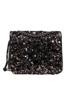 Shower yourself in sequins with this crossbody from Elie Tahari! This chic bag features brown sequins that will go perfect with your going out outfit! Pair with a little black dress and shiny heels for a sultry look. Smooth leather texture Front flap and snap hinge closure Silver-toned hardware Chain strap One interior slip pocket All-over brown sequin detail Dustbag included Width 7" Height 5.5" Depth 4" Strap drop 24" Embellished Leather Party Bag, Glamorous Sequined Shoulder Bag For Night Out, Chic Fall Bags For Night Out, Glamorous Sequin Shoulder Bag, Black Embellished Bags For Night Out, Chic Sequins Shoulder Bag For Night Out, Embellished Black Bags For Night Out, Embellished Crossbody Shoulder Bag For Party, Glamorous Evening Shoulder Bag With Sequins