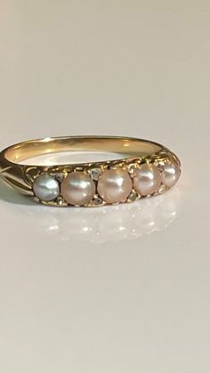 Beautiful natural pearl and rose cut diamond boat ring dating from the late 19th century set in 18ct yellow gold size K U.K. or 5.5 US ring size. 2.7g 19th Century Jewelry, Diamond And Pearl Engagement Ring, Edwardian Wedding Ring, Pearl Ring Design, Vintage Pearl Ring, Future Spouse, Pearl Wedding Ring, Pearl Rings Vintage, Seed Pearl Ring