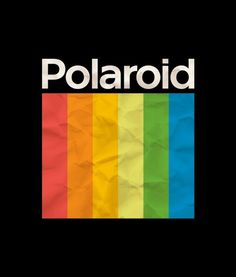 the word polaroid is written in white on a black background with multicolored paper