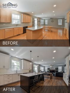 before and after pictures of a kitchen remodel