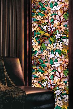 PRICES MAY VARY. The visual effect of textured glass and stained glass Creates privacy / Provides UV protection No adhesives / Applies easily Patterns repeat to cover any size window Made in USA L'art Du Vitrail, Stained Glass Window Film, Decorative Window Film, زجاج ملون, Flower Window, Window Privacy, Window Film Privacy, Window Films, Stained Glass Flowers