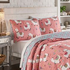 SureFit Bedding Set Vue® Llama Drama Quilted Bed Set | 3pc | Outlet Twin XL / Red Llama Decor, Fantasy Bedroom, King Quilt Sets, Cotton Quilt Set, Llama Drama, Twin Xl Bedding, Reversible Quilt, Quilt Set, Quilt Sets Bedding