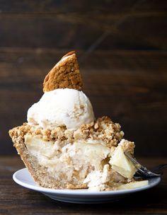 a piece of pie with ice cream on top