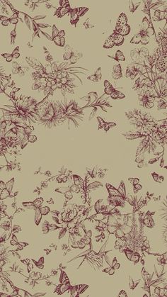 an image of butterflies and flowers on a beige background