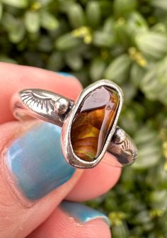 🧡 For The Love Of Silver Rings... 🧡  Here we have a glorious handmade vintage style sterling silver ring. It is made with a thick band complete with a genuine orange boulder opal gemstone. There is a small ball and engraved anll seeing eye style decoration either side of the stone and across the back of the band.  This was possibly made by Gems Heaven?  This is a real statement piece of jewellery! Hallmarked: 925.  Great condition - Sold as seen  UK size: S I am also happy to answer any questi Rings Y2k, Witchy Ring, Boulder Opal Ring, Opal Ring, Boulder Opal, Handmade Sterling Silver, Opal Gemstone, Stackable Rings, Opal Rings