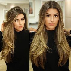 Regardez cette photo Instagram de @barbarademedeiros • 6,563 J’aime Hair Cuts Layers, Sanggul Modern, Hair 2018, Long Blonde, Long Straight Hair, Face Framing, Long Hair Cuts