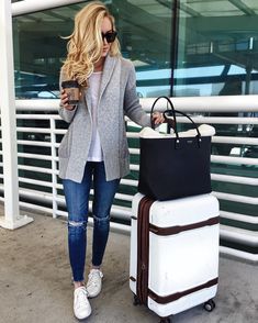 travel fall outfit style comfy cardigan outfits casual winter grey go girls traveling always who distressed denim tee holiday fashion Holiday Travel Outfit, Casual Travel Outfit, Fall Travel Outfit, Comfy Travel, Outfit For Travel, Trip Outfits, Travel Outfits, Ranveer Singh, Outfit Trends