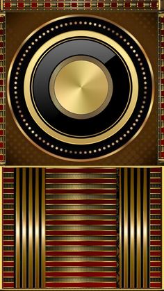 an abstract background with gold and red stripes on the bottom, and a black circle in the middle