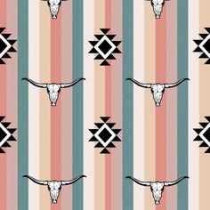 an animal skull with long horns on a striped background seamless wallpaper pattern photo