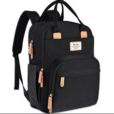 a black backpack with two zippers on the front