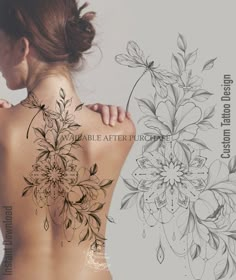 the back of a woman's body with flowers on it