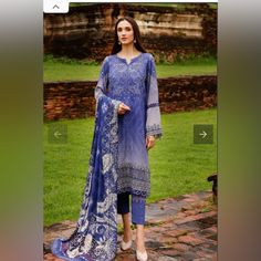 3 Piece Unstitched. Linen Material With Embroidery. This Is A Tailor Made Suit, You Will Need To Provide Measurements. If You Want It Unstitched, Then Let Me Know (Unstitched Price $45) Shop On My Website For A Cheaper Price Https://Pakistanibrands.Myshopify.Com For A Clickable Link To My Website, Check My Bio! Questions? Comment Below! #Indian #Pakistani #Suit #Salwaar #Khameez Blue Linen Suit, Pakistani Winter Dresses, Suits Pakistani, Tailor Made Suits, Linen Shawl, Pakistani Suit, Linen Suits, Unstitched Suits, Dyed Linen