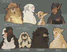 an image of some furry animals that are in different colors and sizes, all with names on them