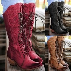 Category:Boots; Upper Materials:PU; Embellishment:Embroidery; Season:Fall; Heel Type:Chunky Heel; Gender:Women's; Size Suggestion:standard size, select your usual size; Type:Mid Calf Boots; Style:Vacation,Vintage,Fashion; Heel Height(inch):2-3; Outsole Materials:Rubber; Occasion:Party,Daily,Outdoor; Pattern:Solid Color; Listing Date:09/26/2023; Production mode:Self-produce; 2024 Trends:Cowboy Boots,Plus Size,Vintage Shoes,Cowgirl Boots; Heel Height:Mid Heel Red Cowboy Boots Women, Red Western Boots With Round Toe, Western Leather Knee-high Boots Medium Width, Red Western Knee-high Boots, Lace Up Block Heel, Ladies Cowboy Boots Size 5.5, Faux Leather Boots, Plus Size Vintage, Cowboy Boots Women