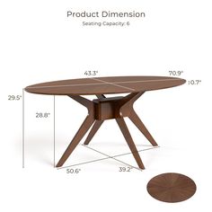 the table is shown with measurements and measurements for each piece, including the top section