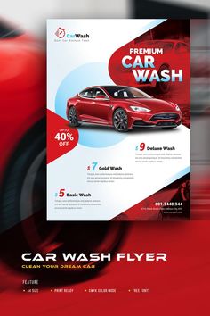 a red car wash flyer is shown