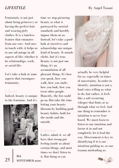 an article in the fashion magazine, with pictures of dresses and accessories on it's page