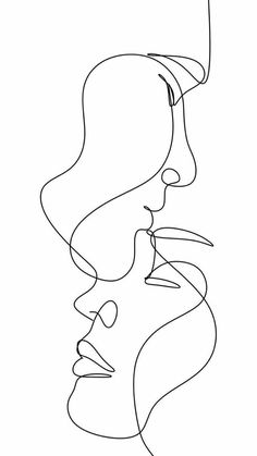 a line drawing of two women's faces with one woman's face in the middle