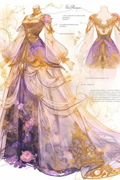 an illustration of a purple and gold gown