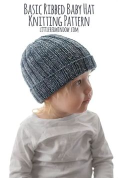 Easy Knit Baby Hat, Knit Baby Hat, Beanie Knitting Patterns Free, Ribbed Hat, Kids Knitting Patterns, Baby Hat Knitting Pattern, Hat Patterns Free, Hat Knitting Pattern, Knitting Patterns Free Hats