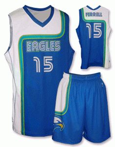 a basketball jersey with the number 15 on it and shorts in blue, white and green