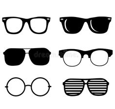 six pairs of glasses silhouettes on white background royalty illustration