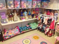 a room filled with lots of dolls and toys