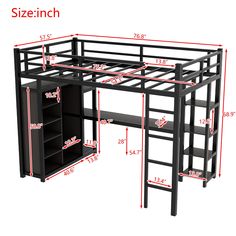 an image of a loft bed with shelves