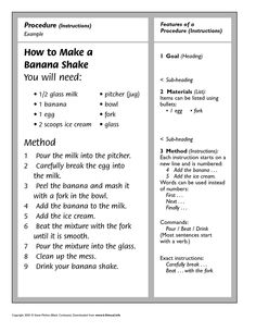 an instruction sheet for how to make banana shakes with instructions on how to make them