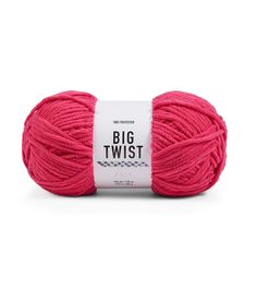 a ball of pink yarn with the words big twist written on it in black and white