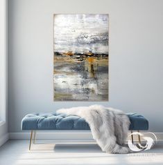 A large abstract canvas with textured brushstrokes in gray and gold, displayed in a stylish room. Large Canvas Artwork, Modern Art Living Room, Statement Wall, Large Canvas Art, Neutral Wall Art, Textured Artwork, Contemporary Home Decor, Gold Texture, Texture Painting