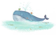 a drawing of a blue whale in the water