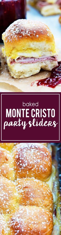 baked monte cristoo party sliders with powdered sugar and jelly on top