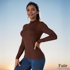 Long Sleeve Half Turtleneck Slim Fit Base Shirt Innerwear Top Cotton Slim Fit Tops For Fall, Casual Stretch Tops For Winter, Stretch Brown Long Sleeve Tops, Brown Stretch Long Sleeve Top, Trendy Plain Winter Tops, Slim Fit Top For Fall, Solid Slim Fit Tops For Fall, Slim Fit Tops For Fall, Casual Turtleneck Tops For Fall