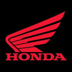 the honda logo is shown in red and black on a black background with an orange wing