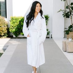 Quite possibly the world's most perfect year-round robe. Color: White, Size: Medium | Jennifer Adams Home Lux Fleece Bathrobe in White, Size 14.0 H x 10.0 W in | Wayfair Linen Bathrobe, Adams Homes, Luxury Robes, Spa Day At Home, Room Additions, Luxury Towels, Relaxed Style, Unisex Design, The Pool