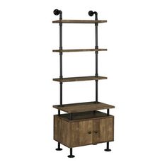 the industrial shelving unit has three shelves and two drawers