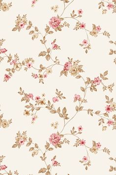 a white wallpaper with pink flowers and leaves on the bottom half of it,