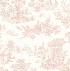 Toile prepasted wallpaper PR10601 from Seabrook Designs Toile Peel And Stick Wallpaper, Blush Wallpaper, Toile Wallpaper, Drops Patterns, A Wallpaper, Paper Wallpaper, French Countryside, Whimsical Illustration, Prepasted Wallpaper