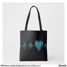 EKG heart medical ekg line Tote Bag in black and turquoise blue. For anyone who works in the medical field. Tattoo Ideas Nurse, Nurse Tattoo Ideas, Graduation Ideas Gifts, Nurse Crafts, Funny Nurses, Nurse Things, Nurse Tattoo