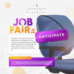 the job fair flyer is designed to look like an animated character