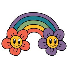 two flowers and a rainbow with the same color as it appears to be in cartoon form