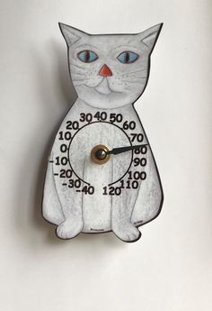 metal wall thermometer, 6 1/2"x 4" original artwork by Tara Cafiero. Made in U.S.A. adjustable quartz mechanism. www.pinkcloud.com Black Cat Drawing, Weather Instruments, House Vibes, Cat Wall, Humble Abode, Cat Drawing, White Cat, Room Inspo, Metal Walls