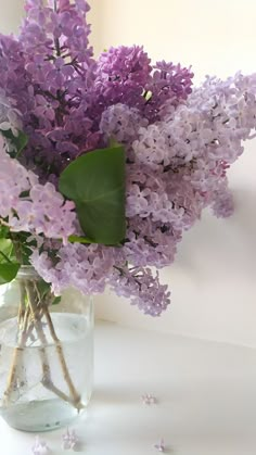 a vase filled with purple flowers on top of a table