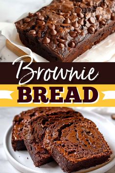 brownie bread on a plate with chocolate chips