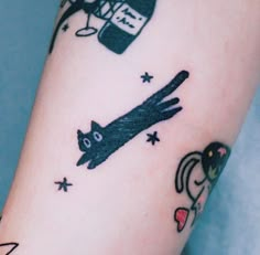 Black Cat Tattoo | tattoo ideas by  Kearra Starkey Cat Tattoo Inspiration, Cat Arm Tattoo, Cat Flash Tattoo, Silly Tattoo Ideas, Matching Cat Tattoos, Silly Matching Tattoos, Silly Tattoos, Filter Tattoo