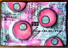 a painting with pink and black circles on it