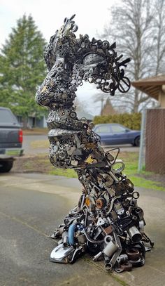 there is a sculpture made out of many objects