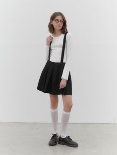 Composition : COTTON 54 RAYON 46Country of Origin : KOREA Black Bottoms With Suspenders For Spring, Crazy Dresses, Suspender Skirt, Skirt Black, Game Character, Anime Guys, Outfit Ideas, Composition, Fashion Outfits